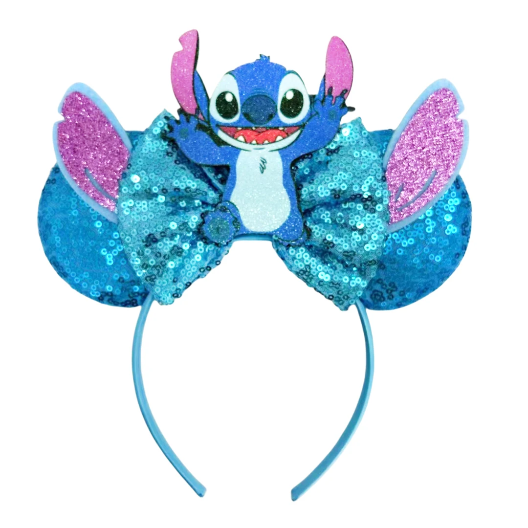 2024 Mickey Mouse Ears Headbands Women Party Hair Accessories Cartoon Lilo Stitch Headband for Girls Kids Sequins Bow Hairband