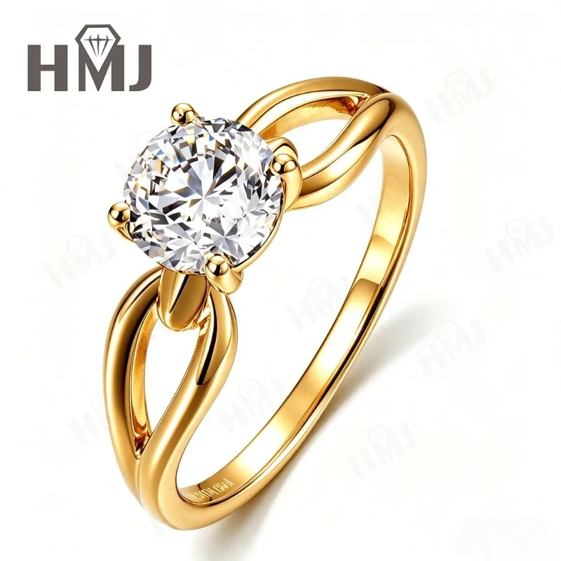 1ct Moissanit-Ring, runder Schliff, D-Farbe, 925er Sterlingsilber, 18K vergoldet, für Damen, edler Schmuck, Alltagsgebrauch, klassische Charms – Detail 3