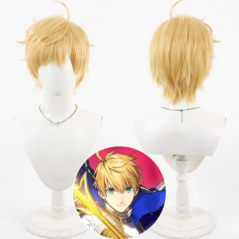 

Аниме игра Fate Grand Order Fgo Arthur Pendragon парик для косплея короткий желтый костюм на Хэллоуин шабля из синтетических волос + шапочка для парика