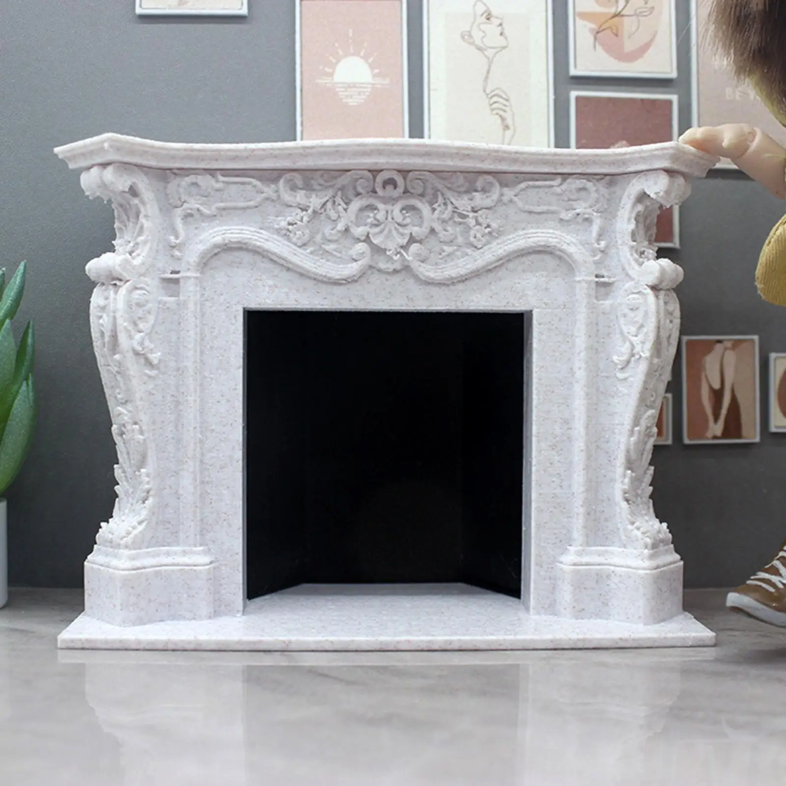 1/12 인형의 집 미니 벽난로 사진 소품 현실적인 놀이 배경