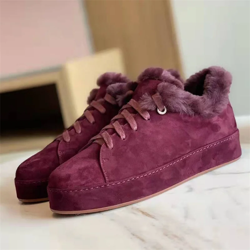 Winter Snow Boots Women Lace Up Round Toe Ankle Boots High Top Kid Suede Casual Shoes Woman Wool Warm Flat Shoes Women