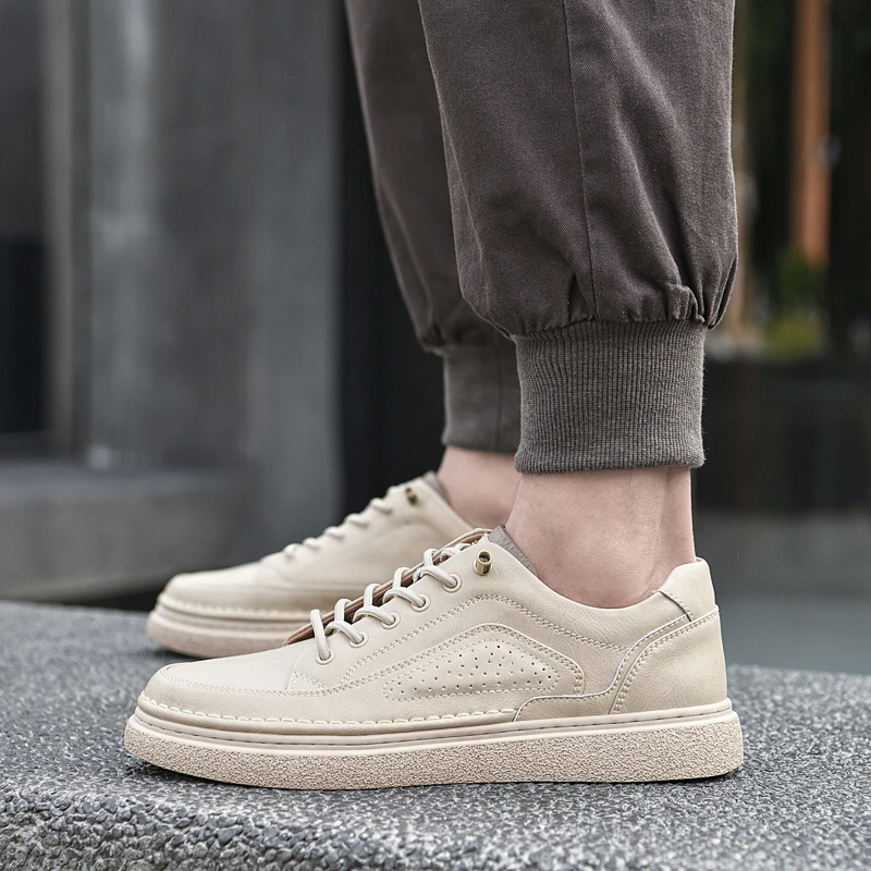 Men's Shoes 2023 High Quality Lace Up Leather Casual Shoes Spring and Autumn Solid Breathable Low-heeled Work Business Shoes