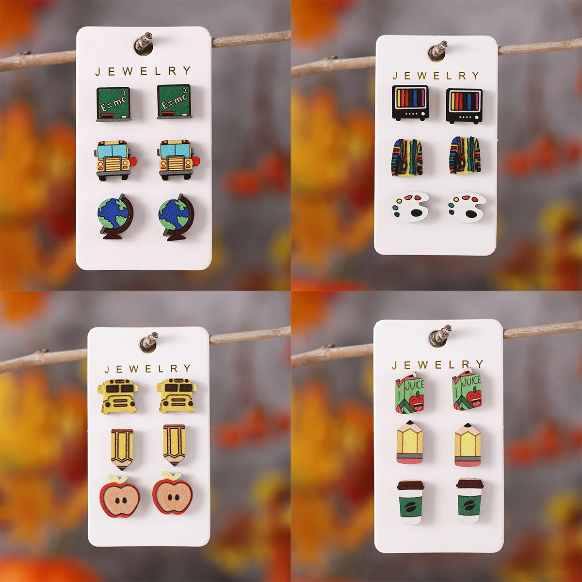 Wholesale Jewelry for Resale 2026 Woman Jewelry Clearance Cute Teacher's Day Back to School Wood Stud Earrings