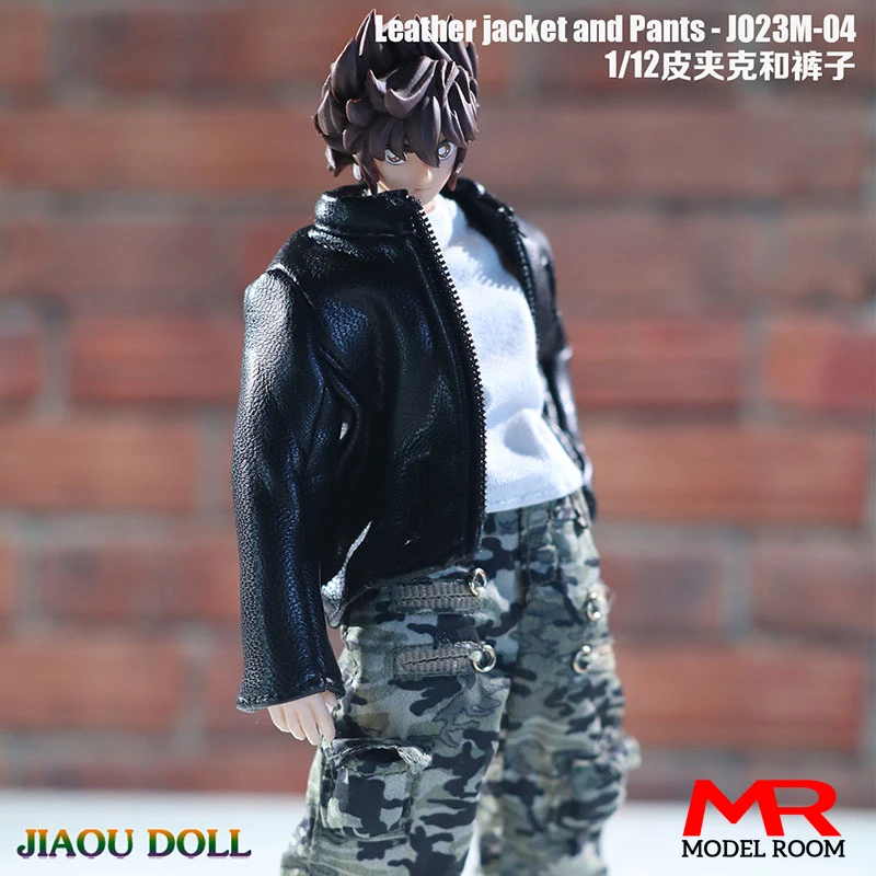 

JO23M-04 1/12 Male Soldier Leather Jacket Camouflage Pants Set Clothes Model Fit 6'' Action Figure Body Dolls