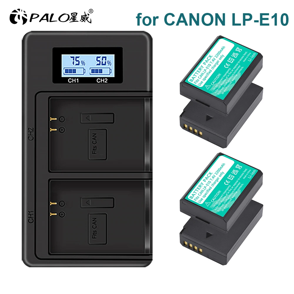 PALO 2200mAh LP-E10 LP E10 LPE10 Batteries+LCD USB Dual Charger for Canon EOS 1100D 1200D 1300D 4000D Kiss X50 X70 Rebel T3 T5