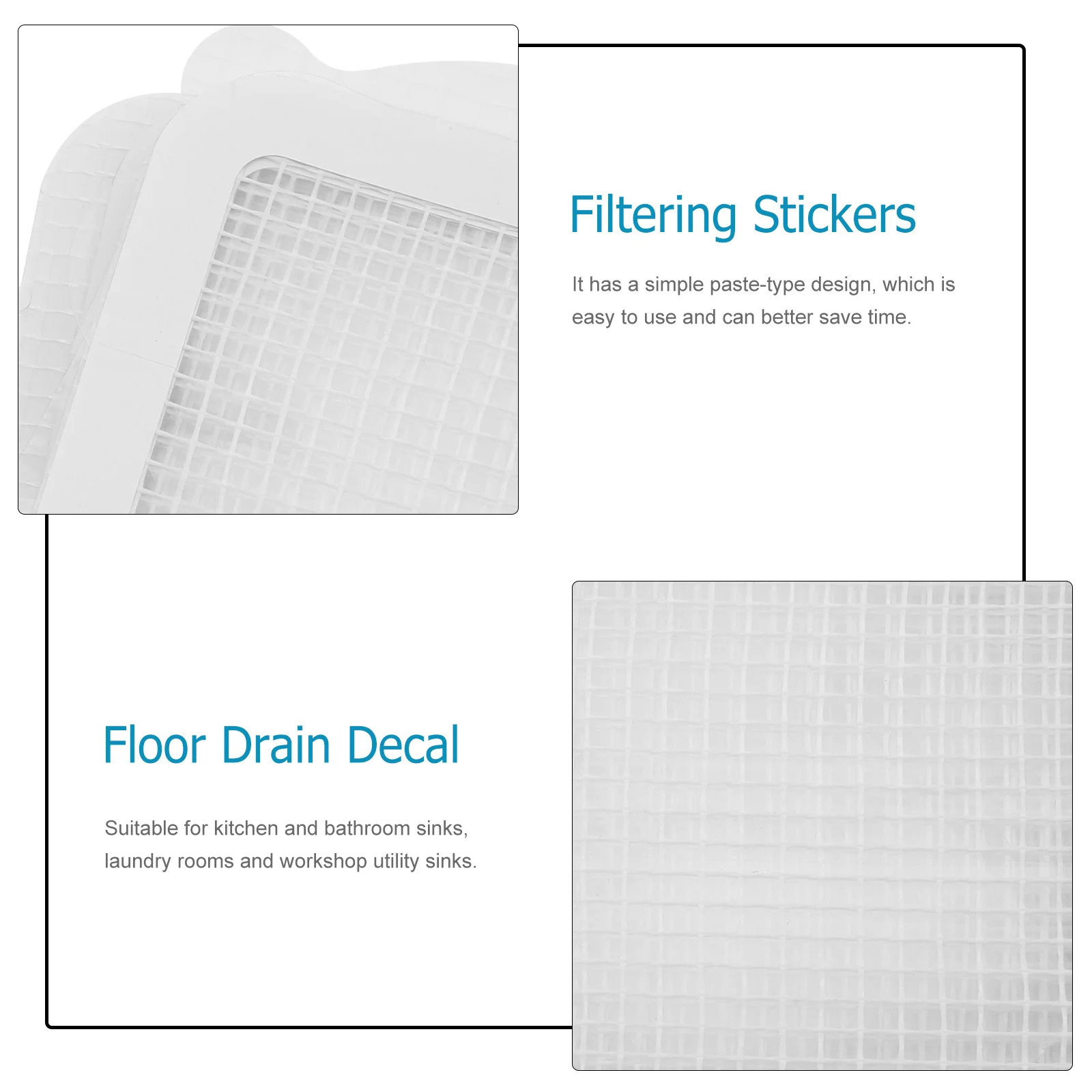 

20Pcs Strong Adsorption Glass Fiber Drain Stickers Practical Hair Filtering Decal for Sinks Utility Laundry Rooms Bathrooms