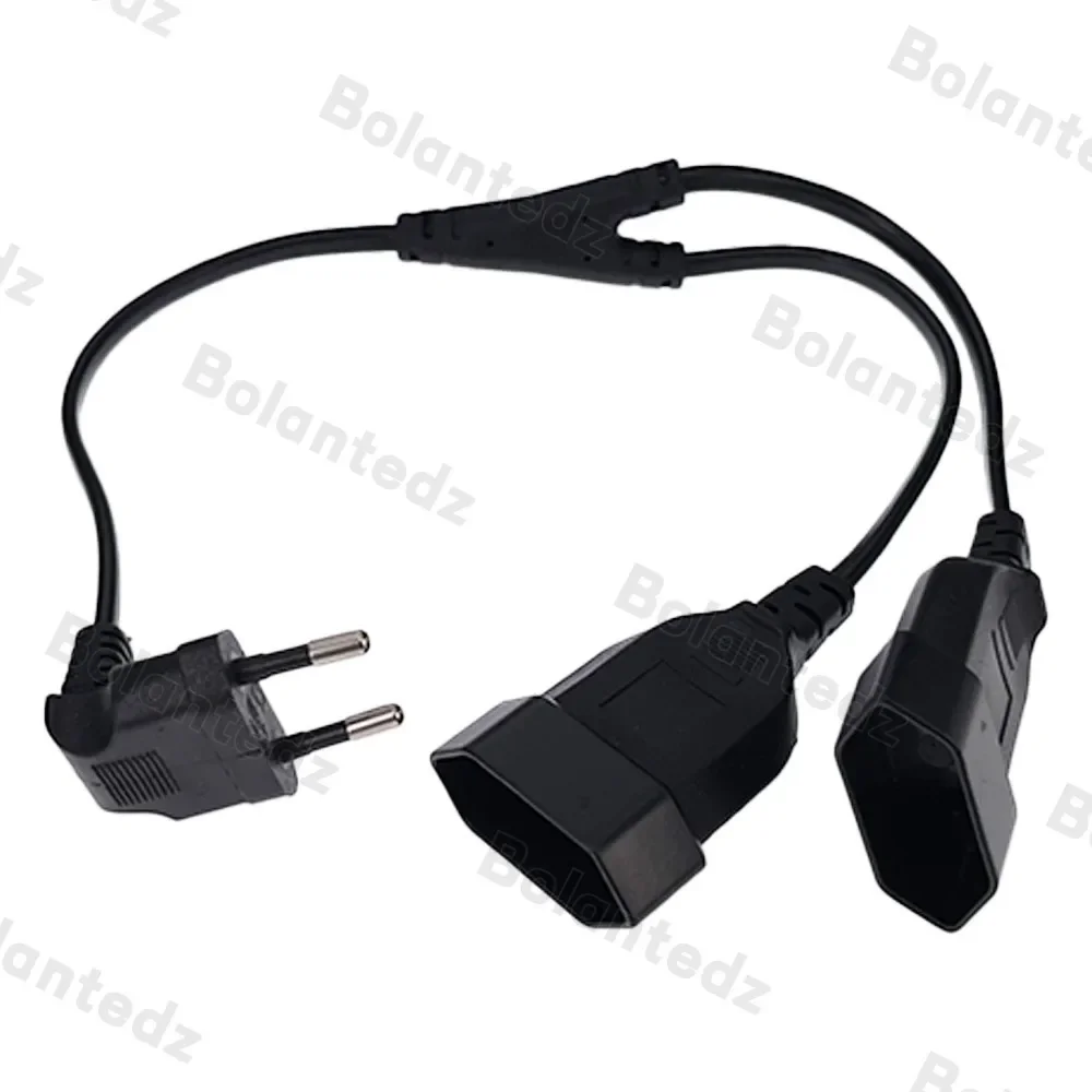 

EU CEE7/16 90 Degree Male to Female Dual Output,2 Ways Outlet Extension Cord European 2 Prong M/F Power Splitter Cable