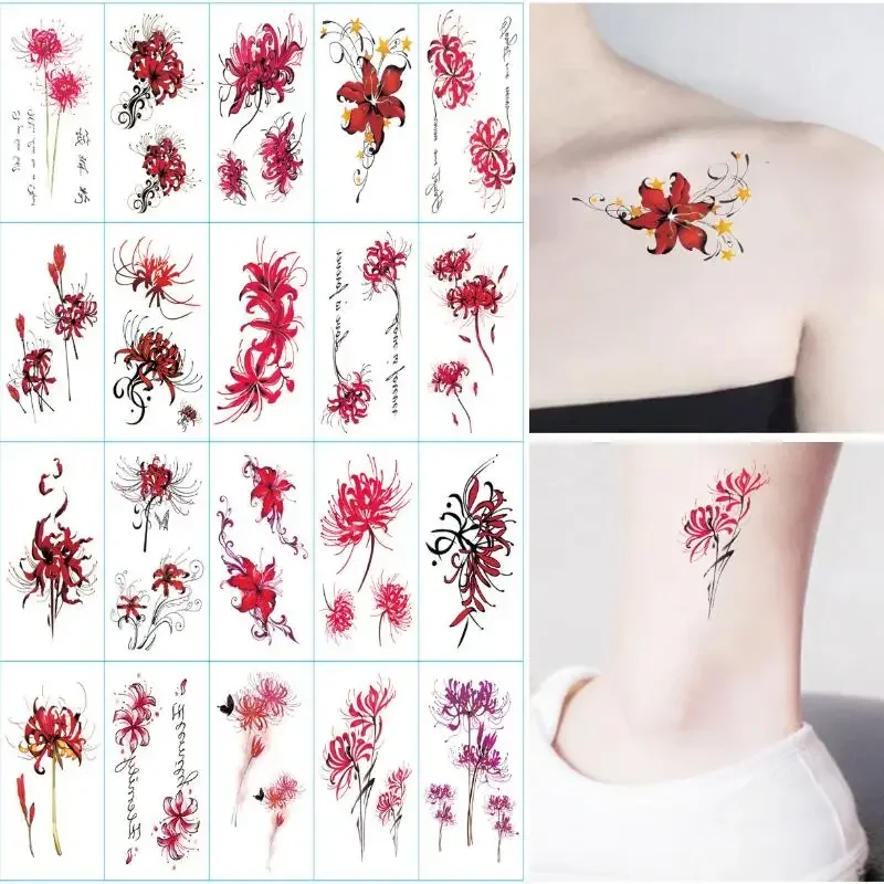 20pcs Temporary Tattoos Red Flowers Stickers and Decals Women\'s Tattoos and Body Art Waterproof Fake Tattoo Temporaire Tatouage