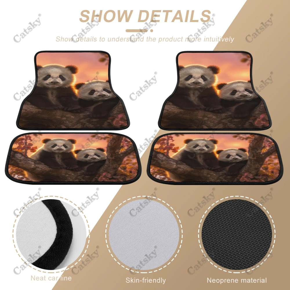 Panda Flower Field Car Floor Mat Vintage Carpet Anti-Slip Rubber Mat Pack of 4 Auto Accessiores for Car SUV Van