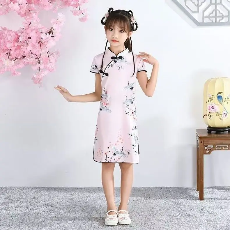 1pcs/lot Chinese style girl print cheongsam dress girl  princess Tang dress