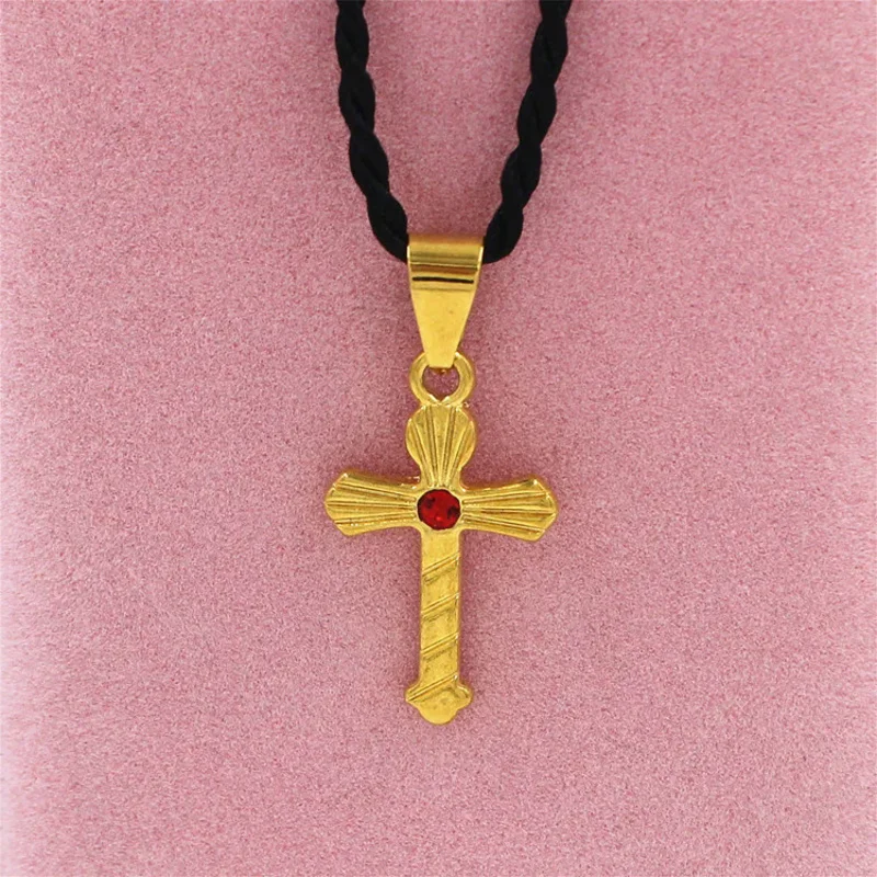 Collier croix plaqué or véritable pour hommes et femmes, chaîne de clavicule 24 carats 100%, ornement pendentif 999, bijoux en or pur 18 carats, 999