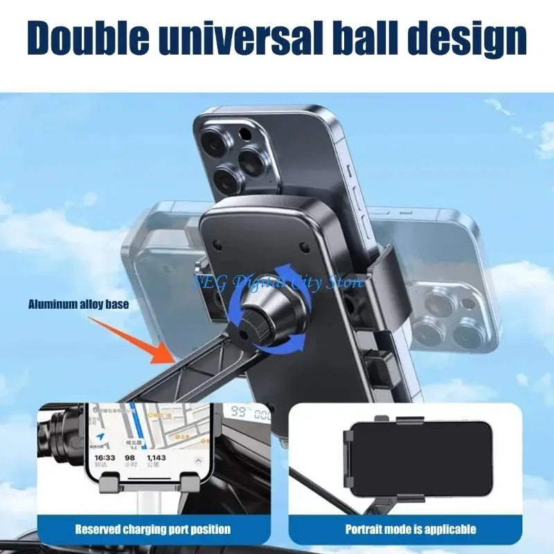 U75B Phone Holder for Scooter E-Bike Motorcycle Handlebar/Rearview Mirror Mounted Shockproof Stand Holder Cellphone Cradles