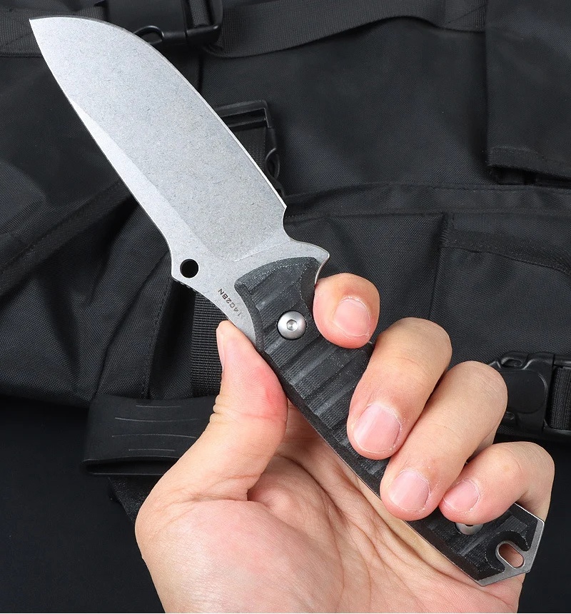 Fixed Blade Knife 14C28N steel Blade Linen handle Handle  With K sheath Outdoor camping Knife Straight Knife
