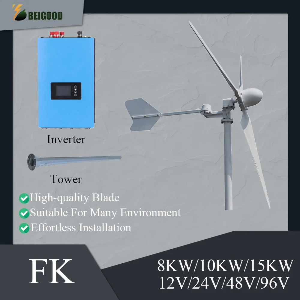 

Latest Design 8KW 10KW 15KW Windmill 12v 24v 48V 96V New Energy 3 Blades Horizontal Wind Turbine Generator For Multiple Use