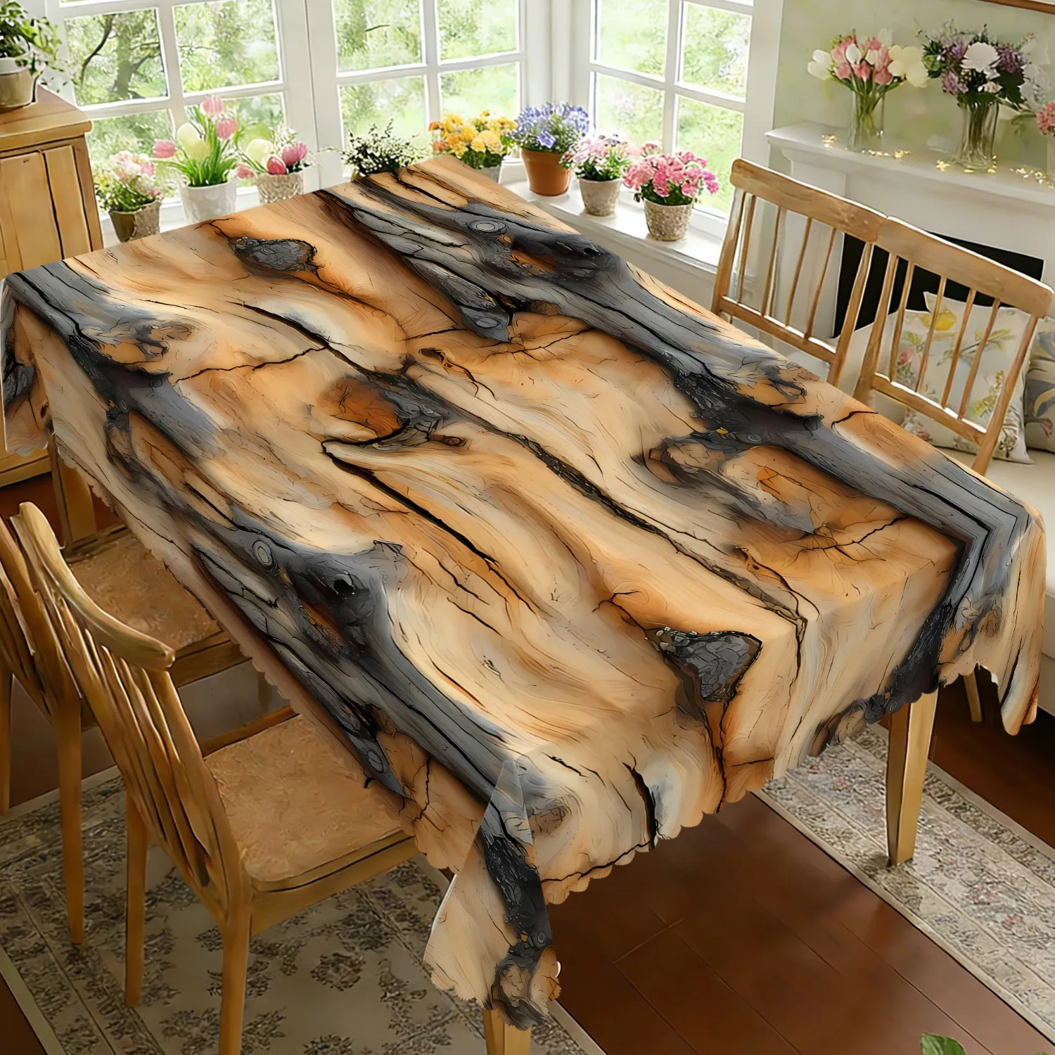 1 piece, vintage wood-grain theme tablecloth, cracked print pattern decorative tableclothzyc