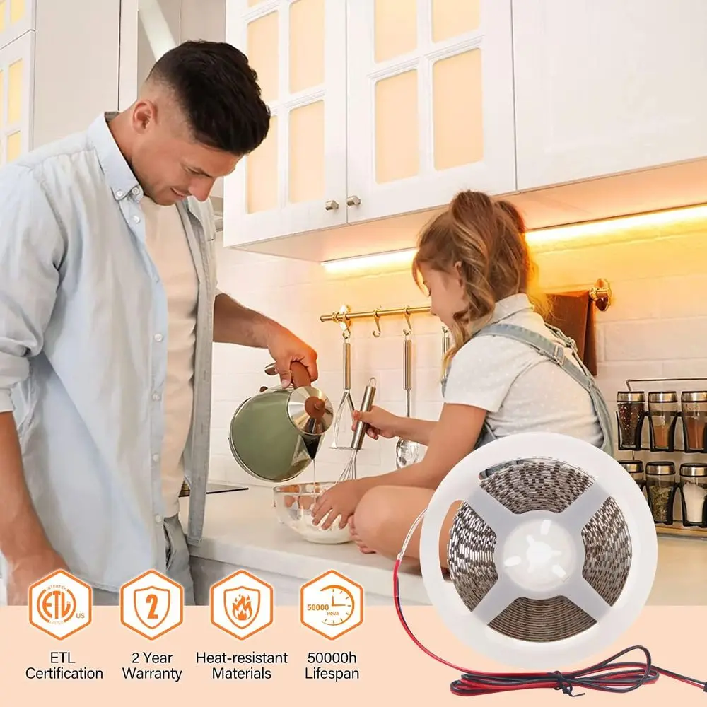 120 LEDs/M أبيض دافئ 1000 لومن/م 9.6 وات/م CRI 90+ 12 فولت شريط إضاءة LED قابل للتعتيم، 2700 كلفن، 32.8 قدم، أبيض لإضاءة الخزانة الداخلية #5