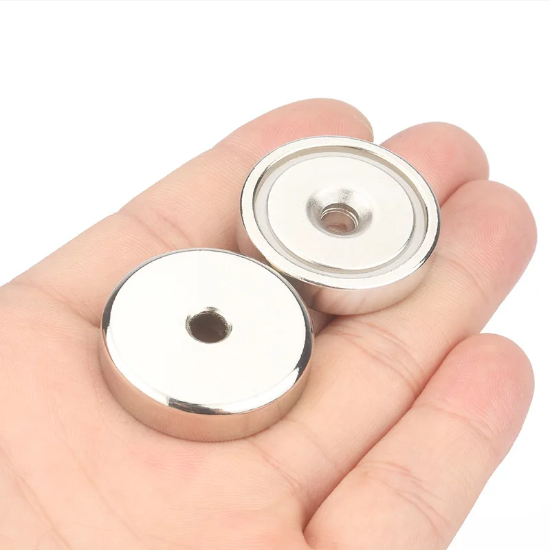 

Silver Strong Pot Magnet 16/20/25/32mm Countersunk Ring Hole Rare Earth Neodymium Magnets Strong Craft Magnet N52 Salvage Magnet