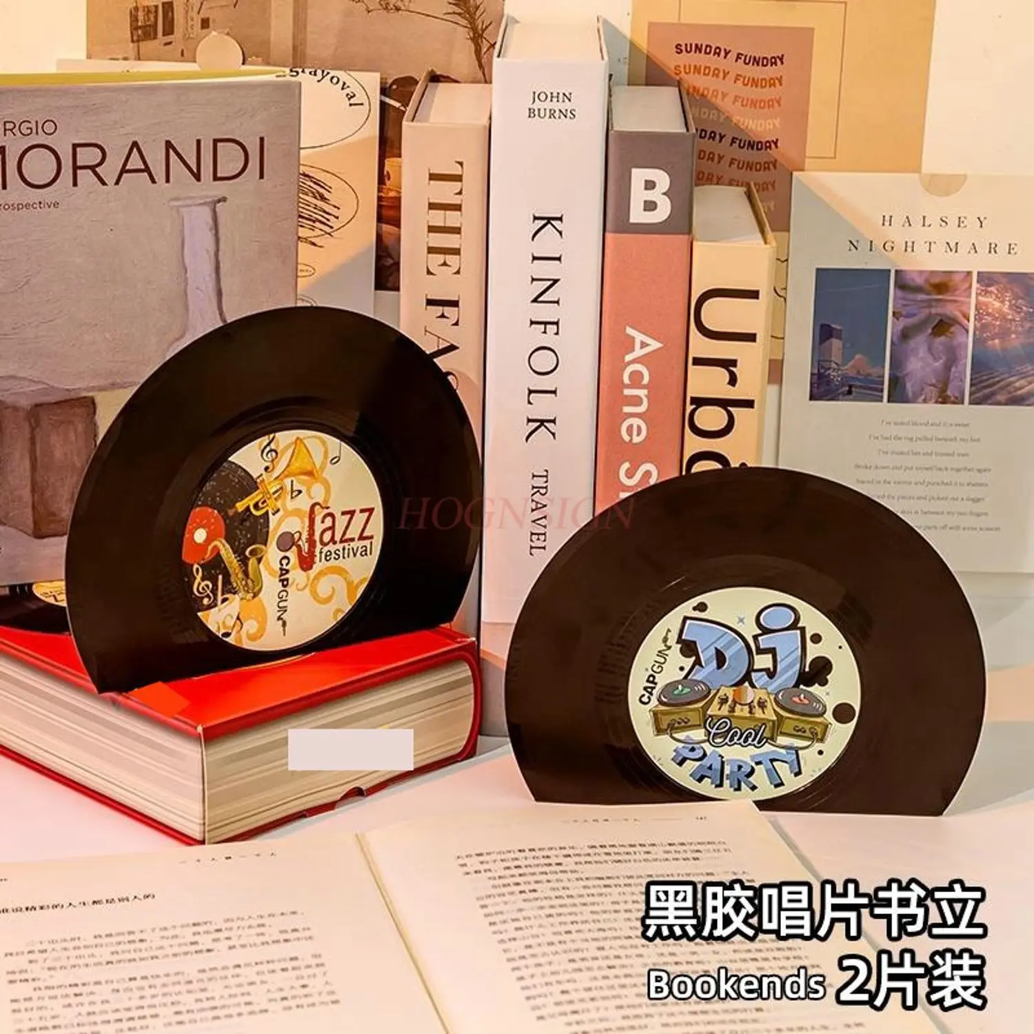 

2pcs Black vinyl record book stand desktop book storage rack book clip book holder