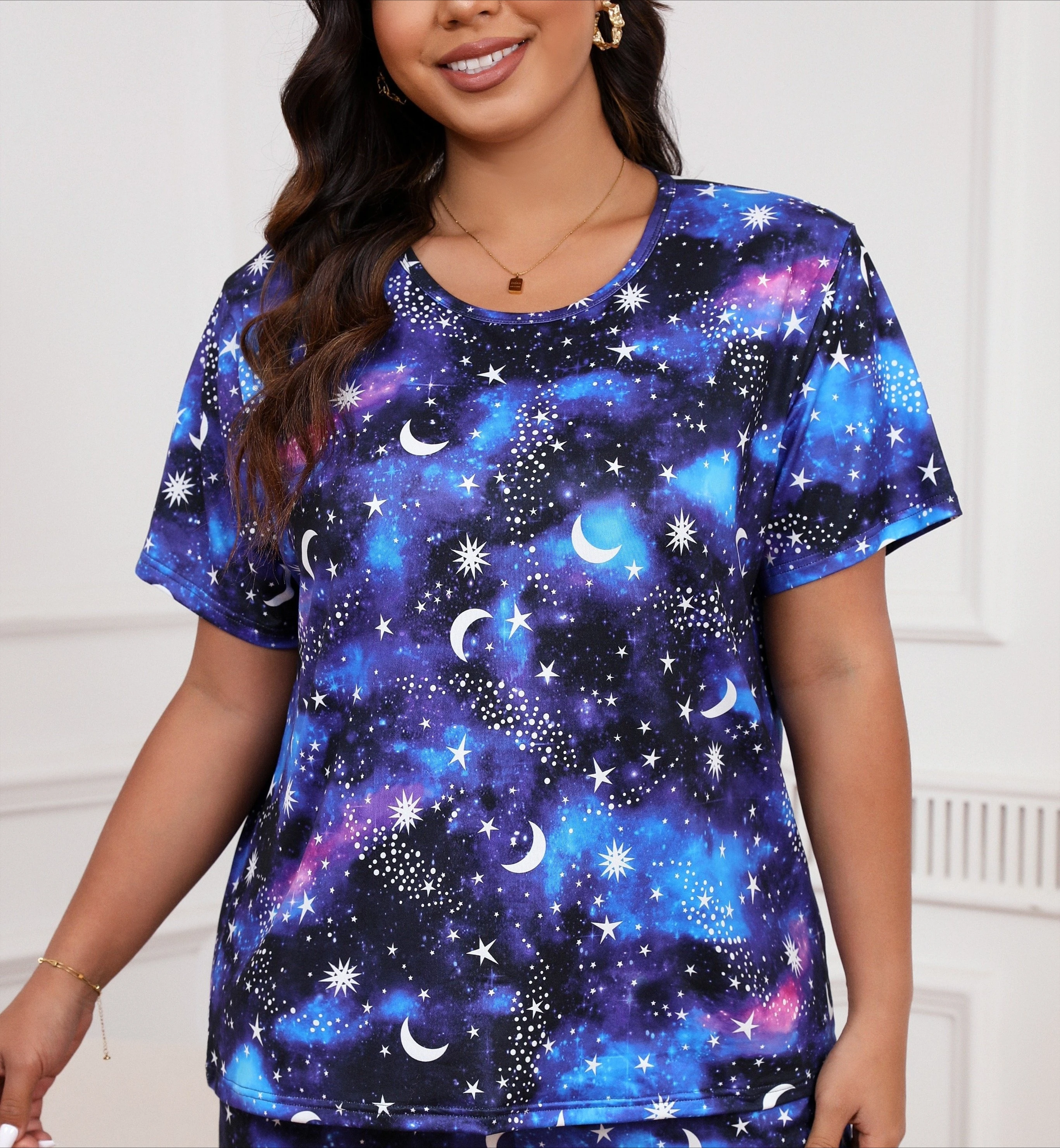 2026 Sommer Mode Neuer Stil Lustiges Funkelndes Sternenfluss-Urlaubs-T-Shirt Outdoor Hip-Hop Freizeit Lockeres Strand-T-Shirt Sport