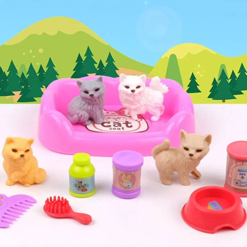 High Quality Cute Mini Puppy Pretend Play Toy Dog Doll Set Animal Dog Pet Basket Toys Kids Toys Visual Senses Dog Cage Toys
