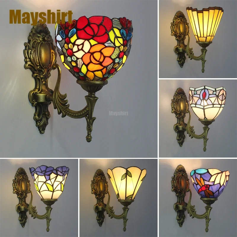 Tiffany Retro Led Wall Lamp Vintage Stained Glass Baroque Wall Sconce Bedroom Living Room Home Decor Bar Bathroom Mirror Lights