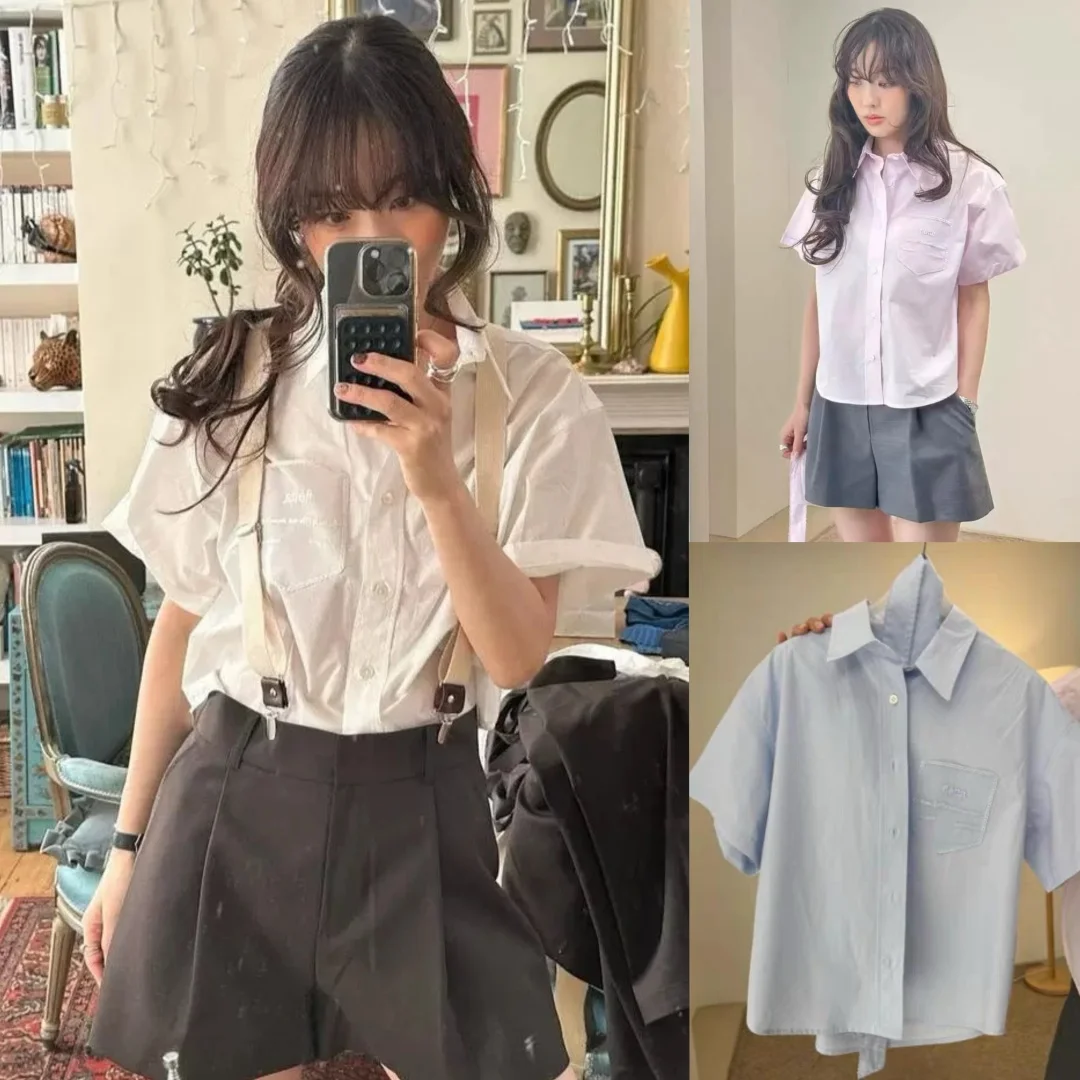 2025年夏 エレサマー オルト スヴェ イルト ケット＆エンブロイダリー フリップカラー ルーズフィット レディース ファイオントップ ドンダゲート スレ