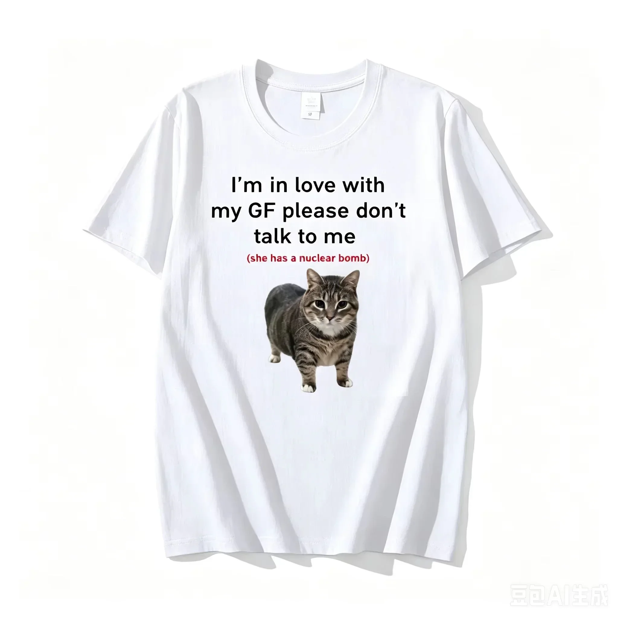 Internet Viral Meme Short Sleeve Top Sassy Tabby Cat Fun Girlfriend Joke Slogan Letter Print O-Neck Yellow Daily Casual Apparel