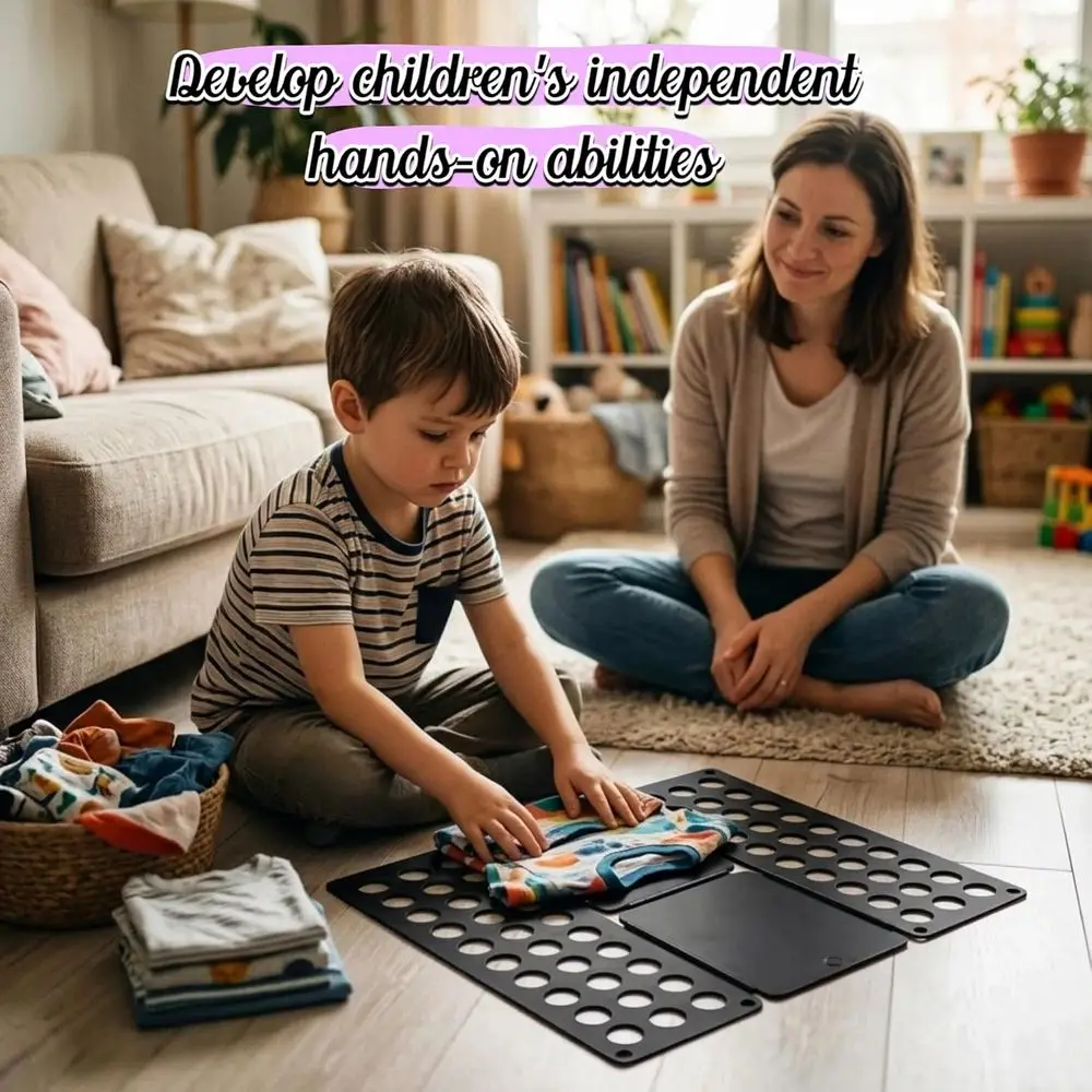 Compact Toddler Clothing Board for Ages 1-7, Portable Shirt Folding Aid, Encourages Independence and Motor Skill Development