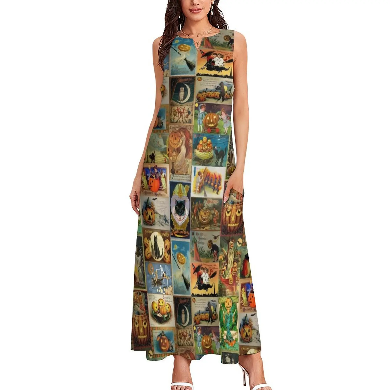 Vintage Halloween Greeting Card Collage Long Dress summer dress dress for women Bride dresses