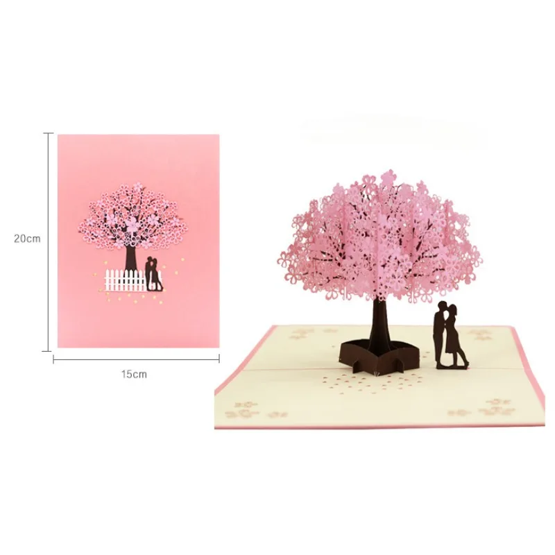 Biglietti Pop-Up 3D fiori biglietto di compleanno regali di anniversario cartolina Cherry Blossom coppia stile inviti di nozze biglietti di auguri