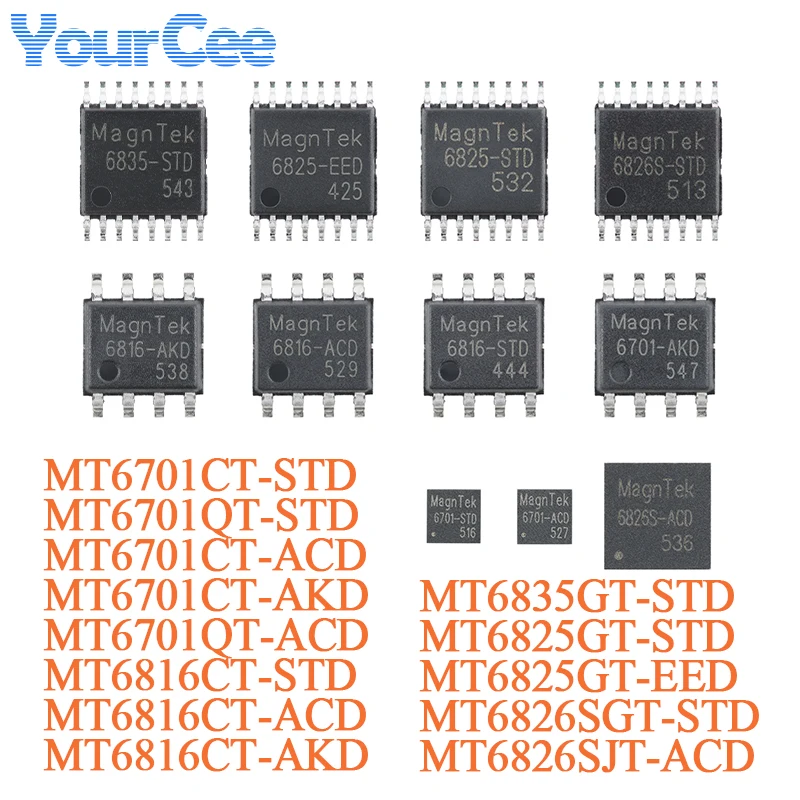 5PCS/1PC MT6701CT MT6701QT MT6835GT MT6825GT MT6816CT MT6826 Magnetic Rotary Position Sensor High-Speed Angle Encoder IC Chip