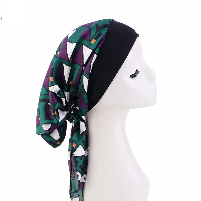 Turbante muçulmano impresso elástico para mulheres, Chapéu Hijab Interno, Caps de quimioterapia para câncer, sob hijab para senhoras, capota nova