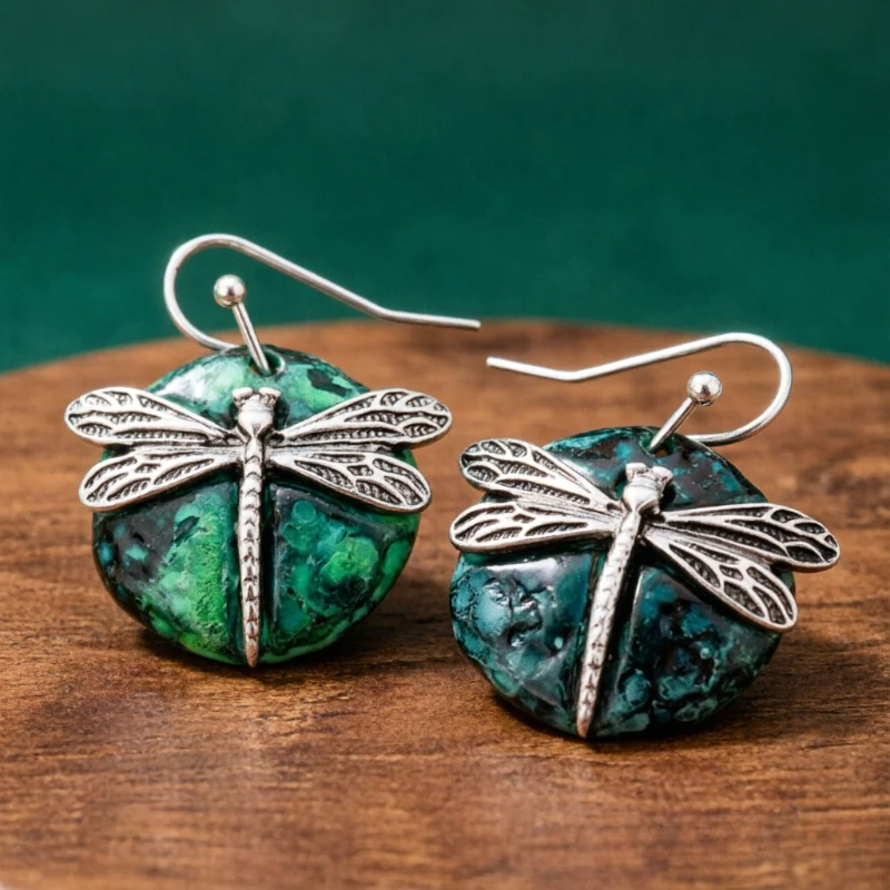 Women's Vintage Charm Synthetic Gemstone Dragonfly Cameo Pendant Earrings Elegant Luxury Banquet Vacation Fine Jewelry Accessory