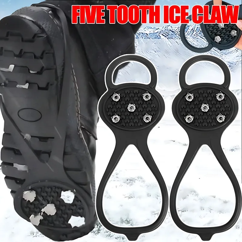 Unisex Men 5 Teeth Ice Gripper for Shoes Crampons Ice Gripper Spike Grips Cleats for Snow Studs Non-Slip Climbing Hiking Covers