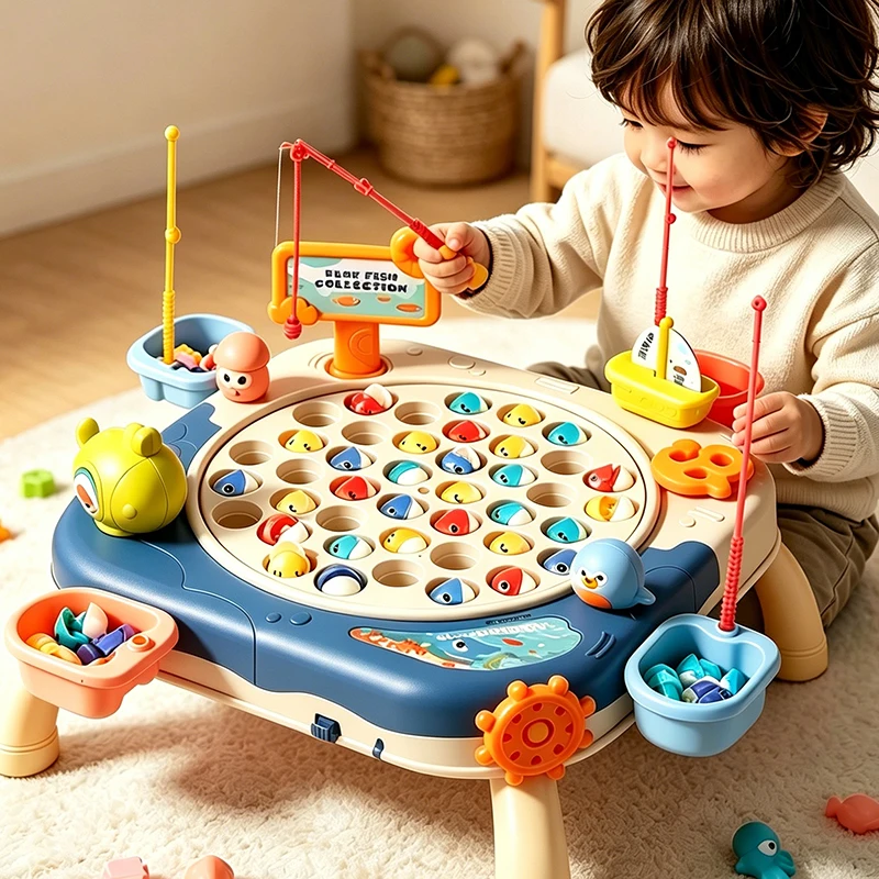 子供用42個入り磁気釣りおもちゃ-音楽付き釣り竿ゲームセット-教育用釣り竿-3歳以上のお子様向け-誕生日プレゼント