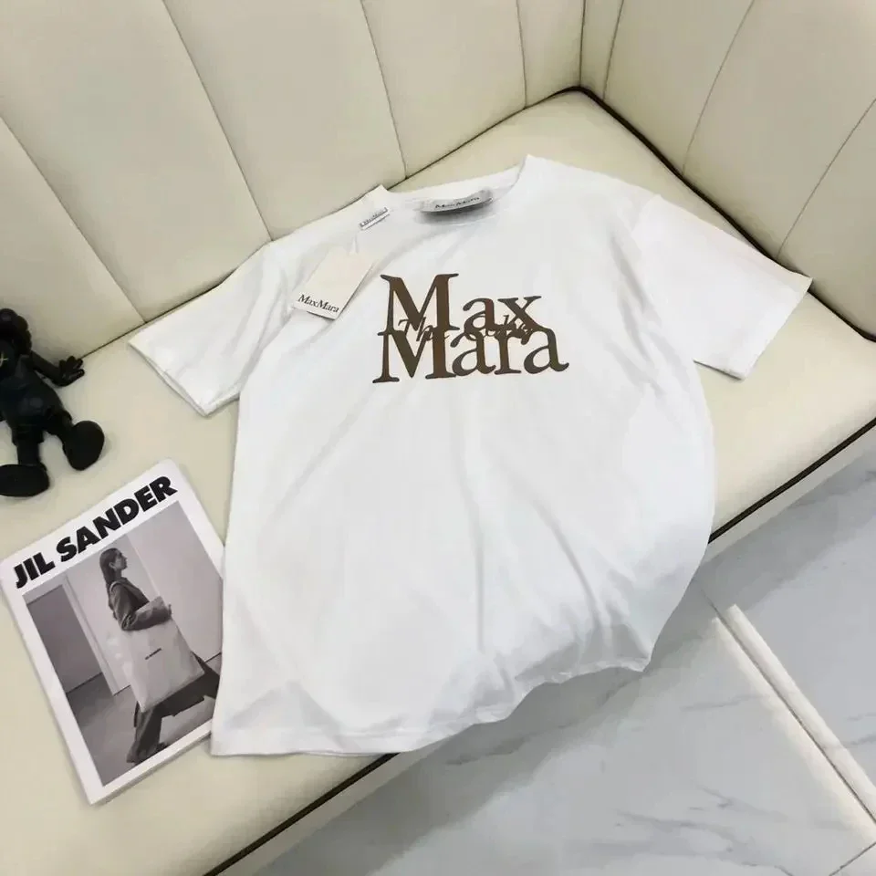 New Max * Ma Tide Brand High-end Craft Printing Men and Women Couples Short-sleeved Versatile Pure Cotton T-shirt