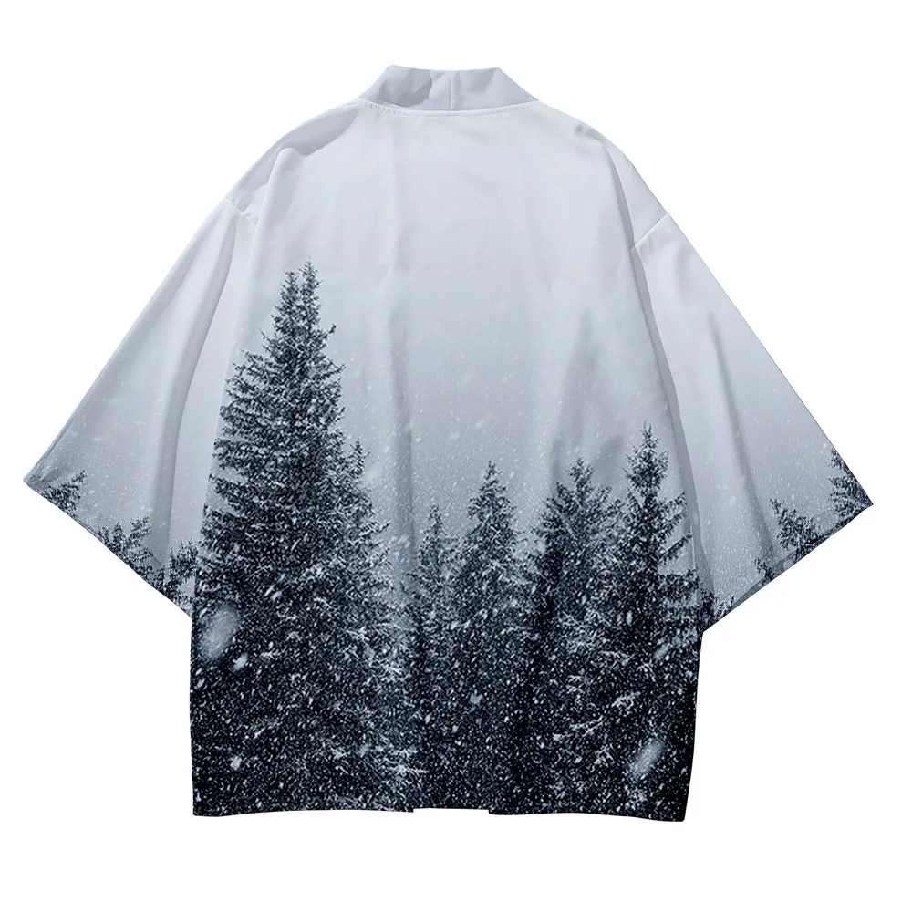 Chemise hawaïenne à imprimé forêt pour hommes et femmes, vêtements asiatiques, cardigan traditionnel Haori Kimono, Streetwear japonais, vêtements de plage