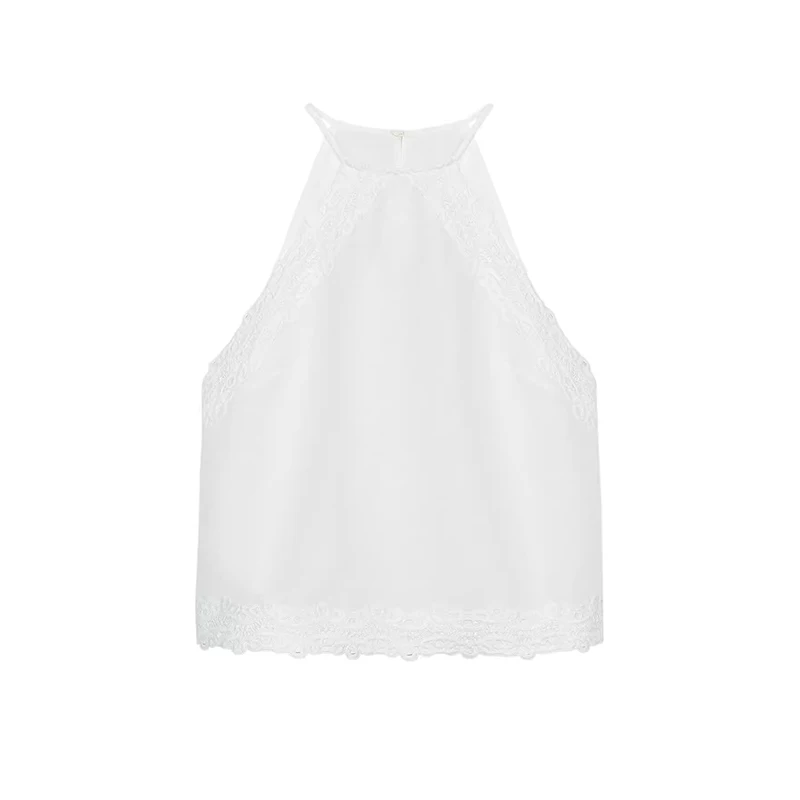 

Fashionable Knitted Top Women's Style Hanging Neck Collar Splicing Polyester Fiber Regular Thickness Spring Season Ladies' Wear