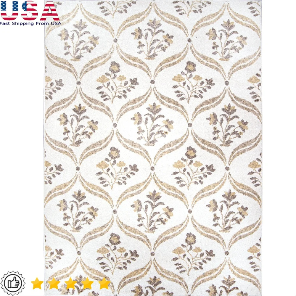 

Durable Indoor Floral Area Rug Soft Polypropylene 2' x 3' Stain Resistant Easy Clean Versatile Rectangle Design Living Room