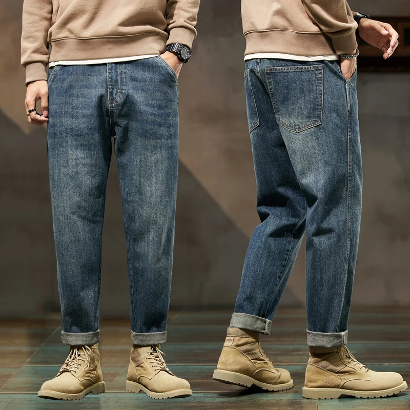 KSTUN Jeans Men Loose Fit Blue Baggy Jeans Fashion Spring And Autumn Wide Leg Pants Denim Trousers Men's Clothing Harem Pants