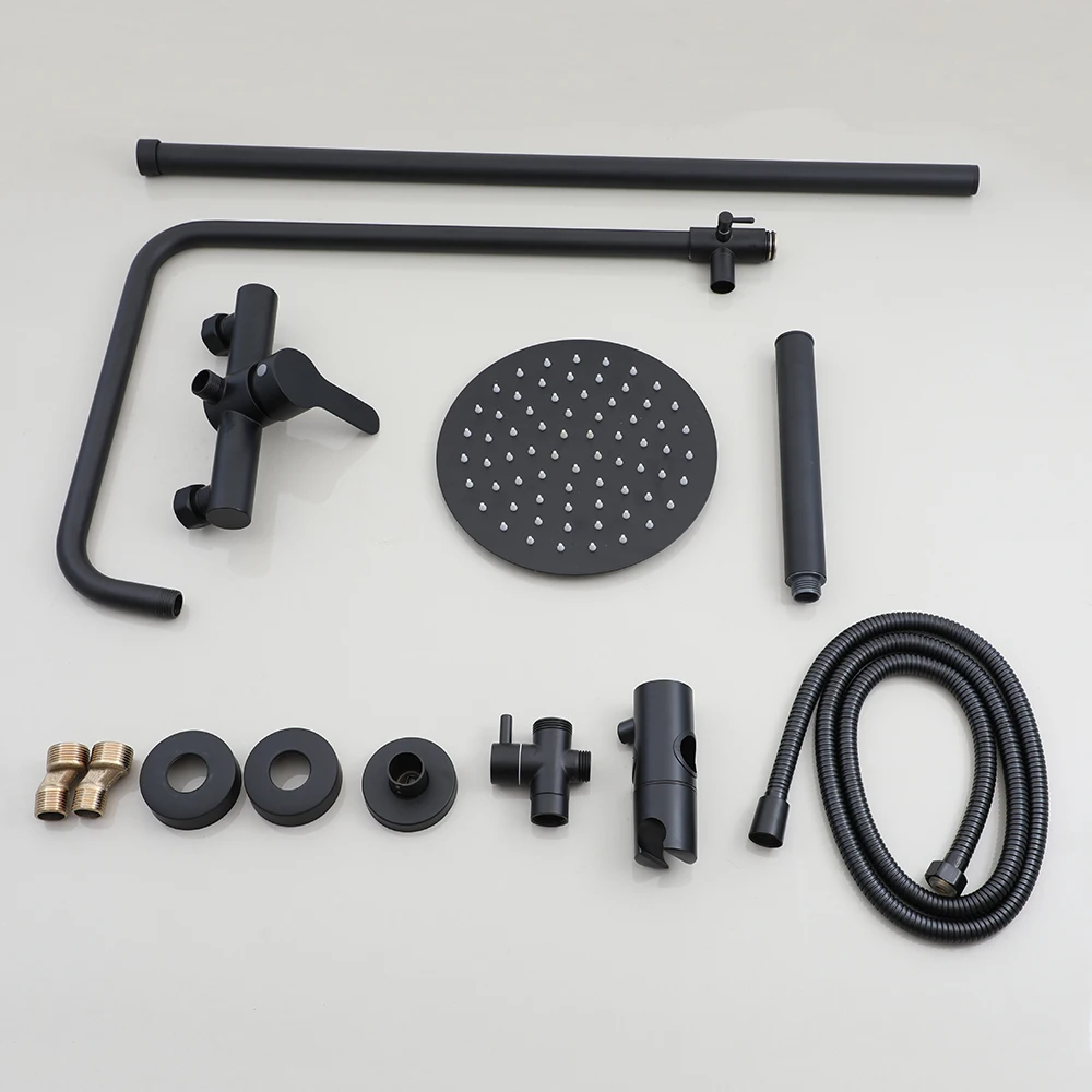 ZAPPO Matte Black Outdoor Shower Fixtures w/8 Inch Shower Head and Handheld Spray Shower System Wall Mount Dual Function Mixer