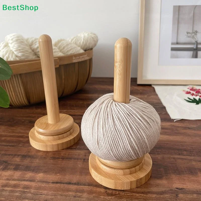 ♬Bamboo Wood Yarn Stand Yarn Spool Home Braided Yarn Spool Storage Stand Stable Non Slip Table Top Rotary Ball Wooden Winder