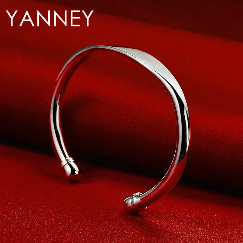 2024 Luxury 925 Sterling Silver Fine Simple Smooth Opening Bangle Bracelet For Women Men Fashion Hip Hop Jewelry Gifts Party