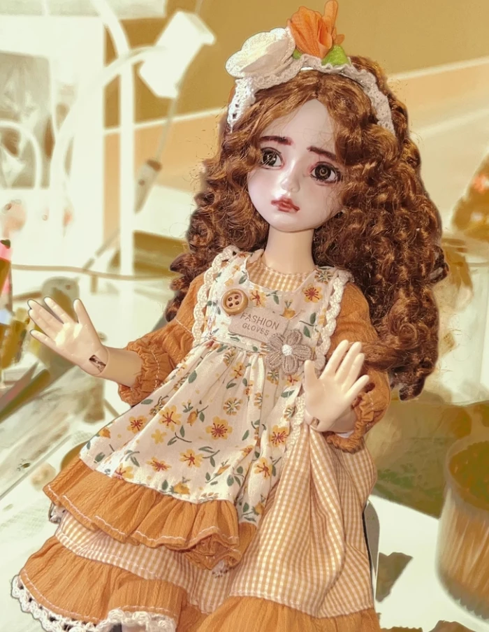 D09-P724 kinderen handgemaakt speelgoed 1/3 1/4 oom pop BJD/SD pop pruik roze goud Imitatie mohair pruik vintage klein krullend haar