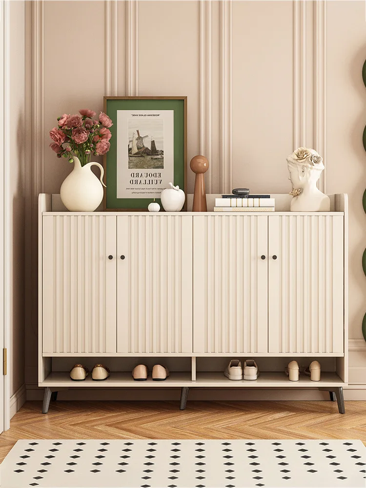 French cream wind shoes cabinet door home porch cabinet large capacity storage cabinet balcony locker simple shoe rack