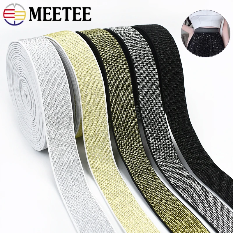 

10/20M Meetee 10-50mm Elastic Band Stretch Glitter Rubber Bands for Sewing Belt Bag Strap Decoration Webbing Tape Accessories