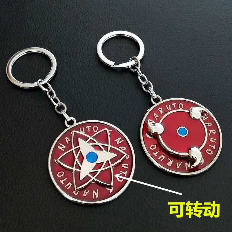 New Uzumaki Naruto Anime Figure Metal Keychain Rotatable Sharingan Sign KeyRing Cosplay Pendant Collectible Kids Toys Fans Gifts