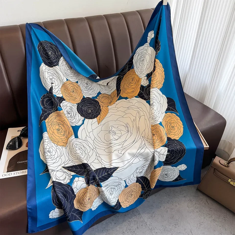 الفاخرة وشاح حريري وشاح مربع الكورية موضة منديل ارتفع الأوشحة الحريرية باندانا يلتف وشاح الديكور شال 90*90 سنتيمتر #5