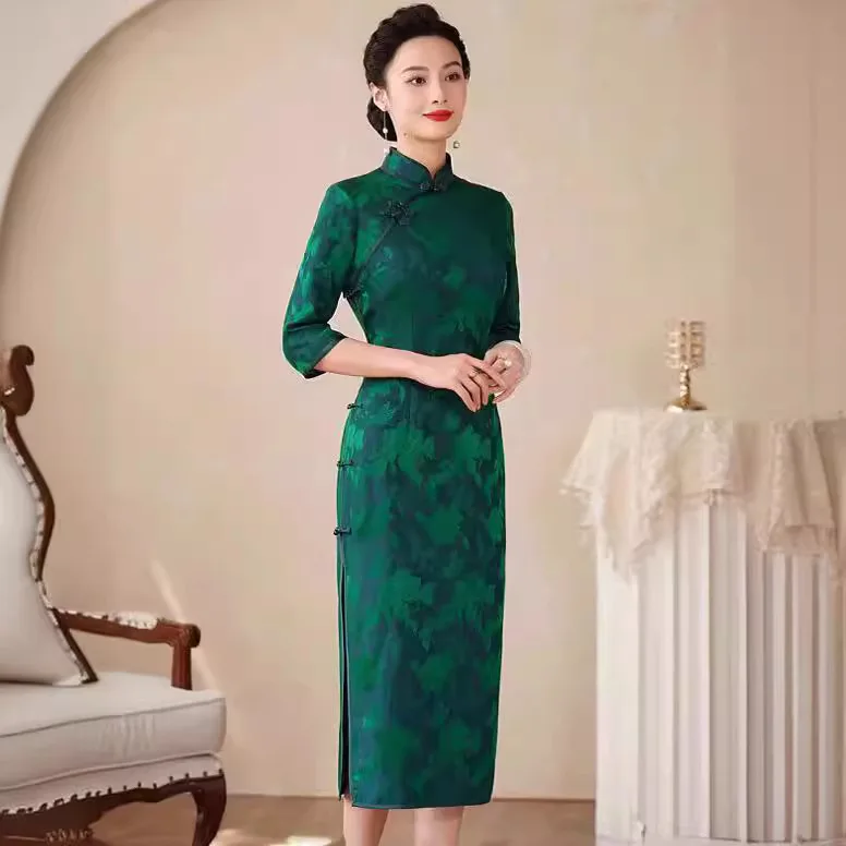 

High-End Quality Real Silk Cheongsam Qipao Dress Women Improved Chinese Chi-Pao