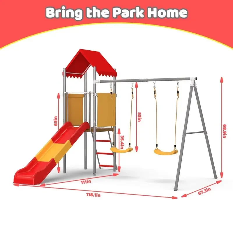 Toddlers Backyard Playground with Slide and Swings,Metal Kids Swing Set for Backyard,Outdoor Safe Playsets for Garden Yard